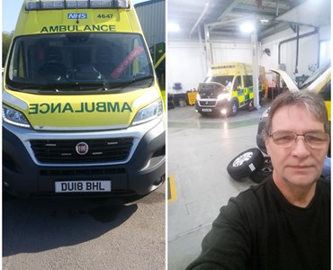Image collage of ambulances and a male mechanic 
