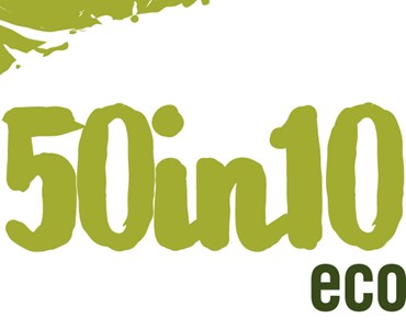 large green footprint above the words 50in10 eco, representative logo of the College's eco group