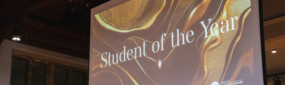 Student of the year award slide with balloons at the 2023 FE Award ceremony