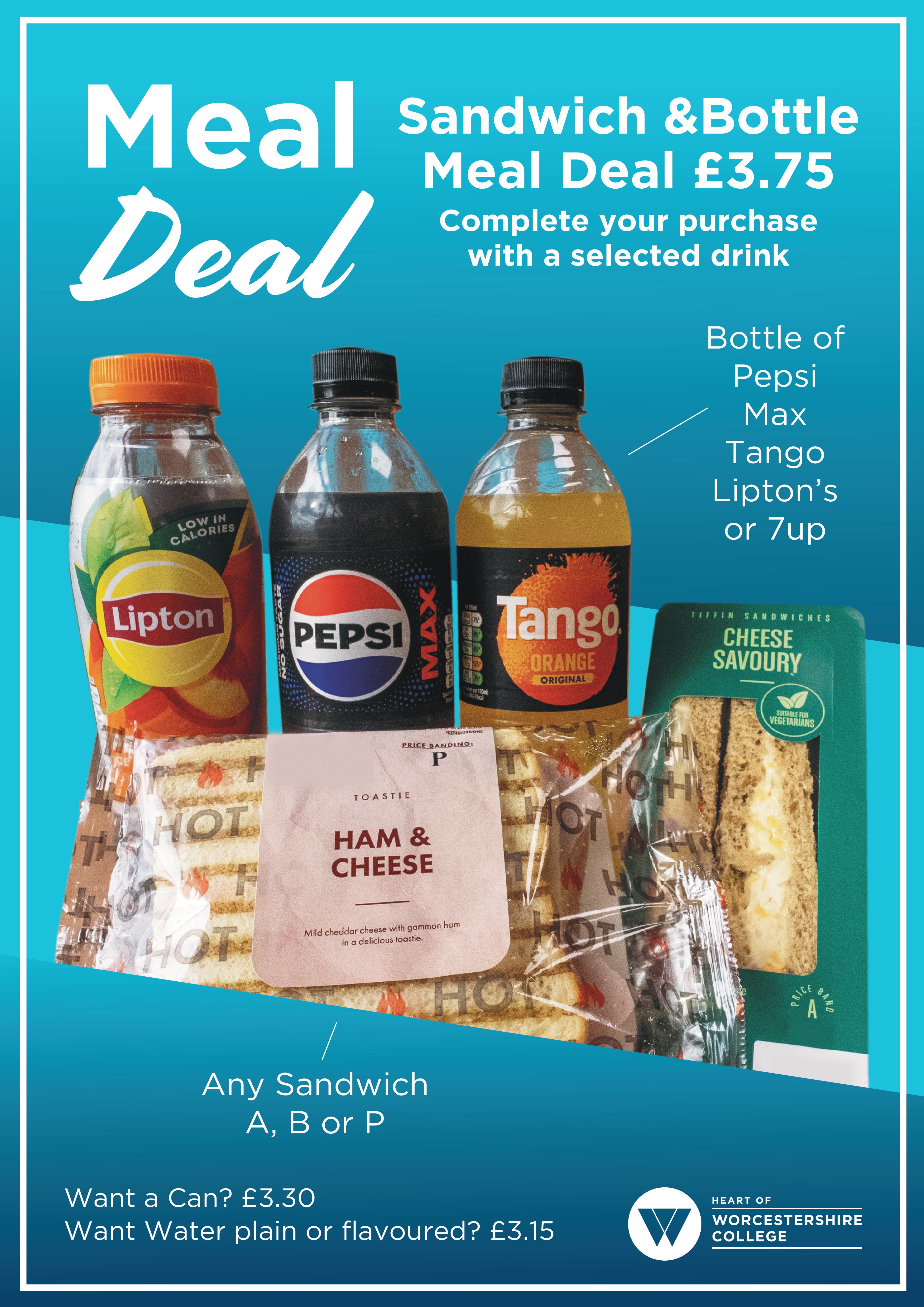 Poster promoting sandwich and bottle meal deal for £3.75